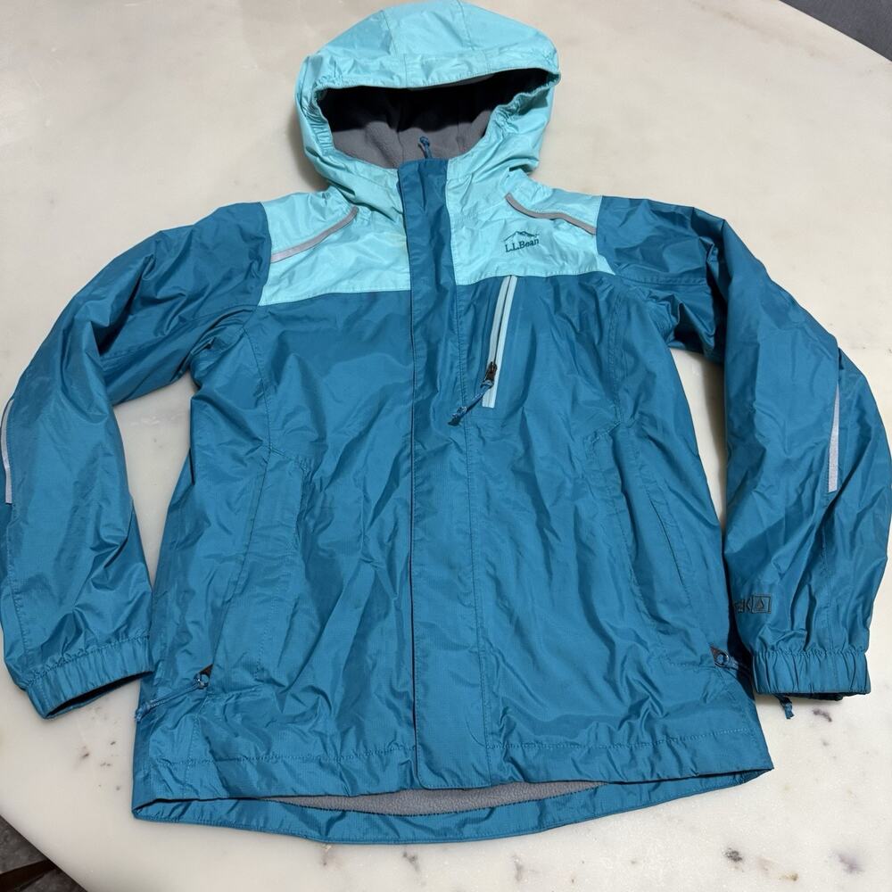L.L.Bean Jacket Kids S 8 Blue Colorblock Trail Model Fleeced Hooded Rain Outdoor